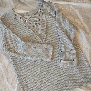 Zeva Gray Sweater with Shoestring Detailing